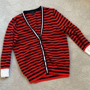 J. Crew Red and Navy Striped V-Neck Cardigan size M